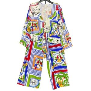JOIE Women's Multicolor Tropical Print‎ Linen Blend Top & Pants Set Size S NEW